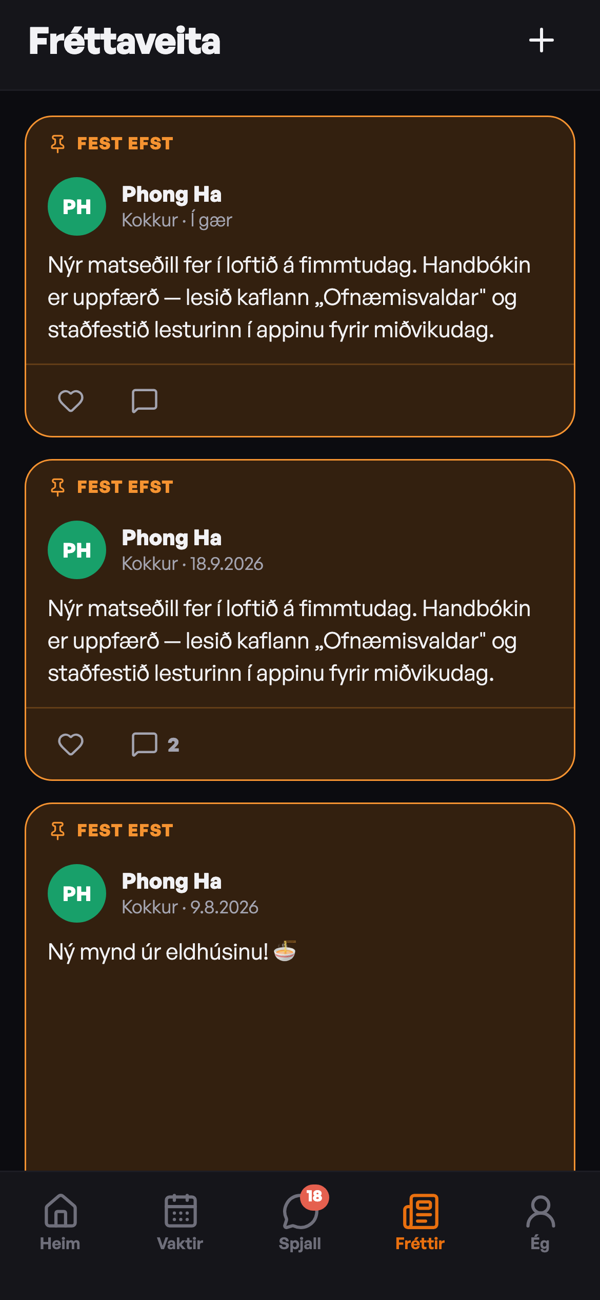 Fréttaveita í appinu